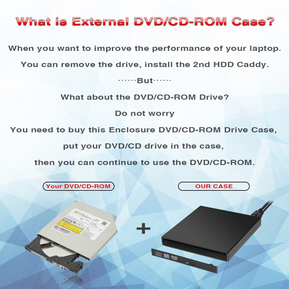 12.7mm USB 2.0 IDE Portable Optical Drive Case Kit External Mobile Enclosure DVD/CD-ROM Case For Laptop DVD burner
