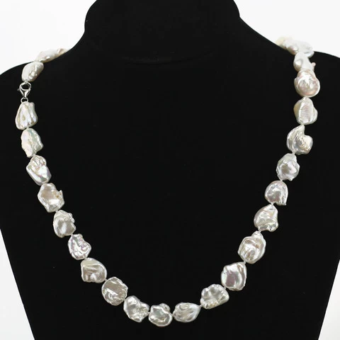 13-15mm good quality large size white irregular shape fresh water natural keshi pearl necklace