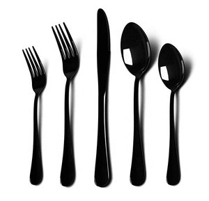 20-Piece Black Silverware Set Stainless Steel Flatware Cutlery Set Service for 4 Mirror Polished Dinner Knives/Spoon Black Color