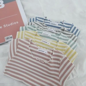 2018 spring new girls love striped wooden ear bottoming shirt children baby foreign cotton long-sleeved T-shirt