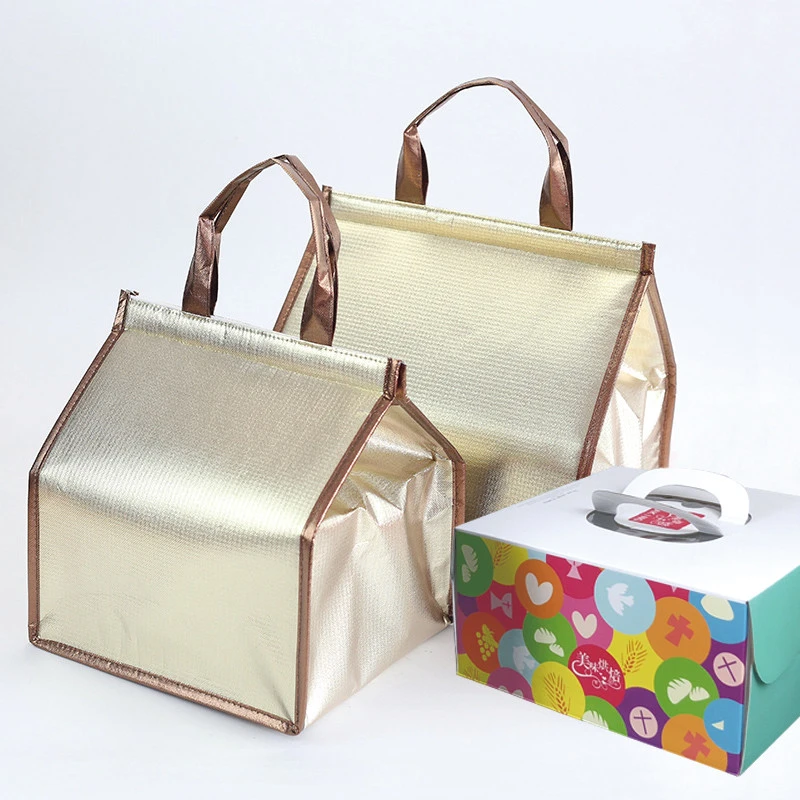 2019 reusable golden metallic series fabric waterproof frozen pizza / cake deliver zipper bag cooler bag