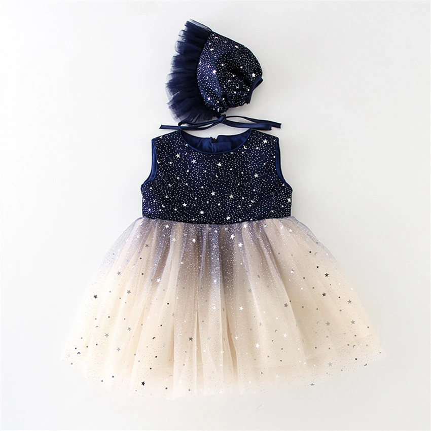 2020 Baby Party Girl Dresses Star Sequin Baby Girl Dresses Set Princess Baby Girl Birthday Dress 1 Years Old 3 6 12 18 24 Months