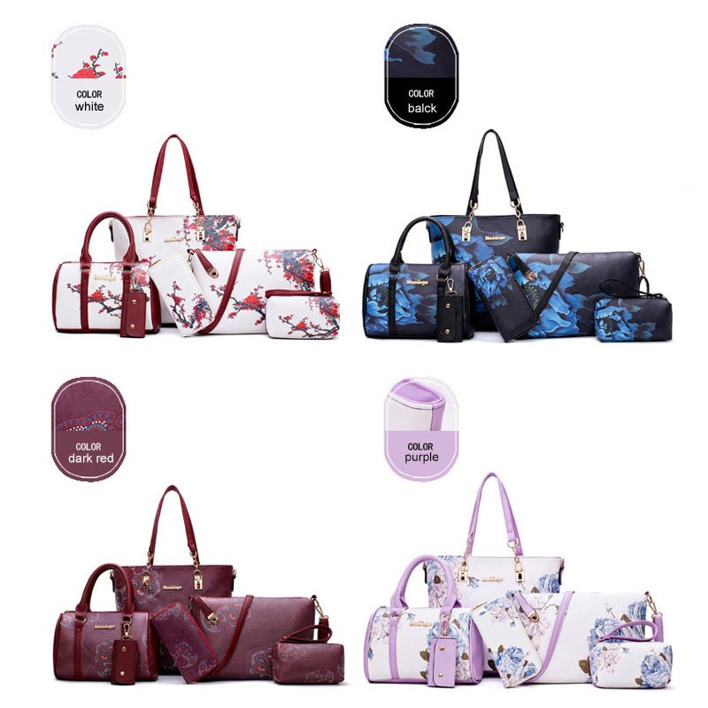 2020 fashionable luxury painted handbags women purses  shoulder leather tote 6 pcs ladies bags handbag set