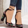 2020 new arrival high heels sandals casual best selling ladies embroidery 8cm heels fashion beauty leather high heels shoes