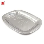 2020 New style dish&plate stainless steel rectangular food tray with flower pattern