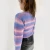 Import 2021 New Arrivals Spring Fashionable Women Eye-Catching Purple Striped Crew Neck Wool Sweater Coat from China