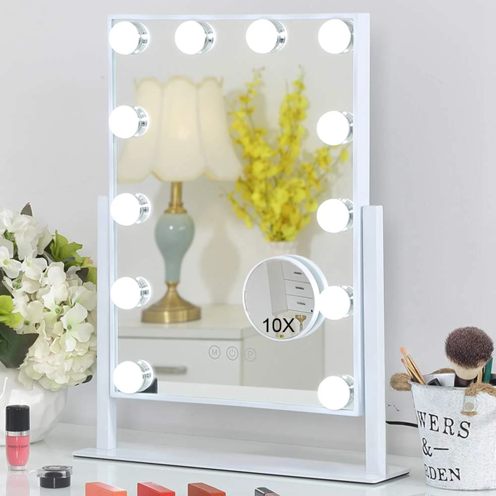2021 Newest Hollywood Makeup Vanity Mirror Tabletops Lighted Cosmetic Mirror with 3 COLORS LED Light adjustable Bulbs
