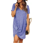 2021 Summer New Design Women's Clothing Short Sleeve Side Knotted Dress Large Size Lady Women Casual Dress