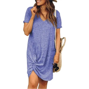 2021 Summer New Design Women&#x27;s Clothing Short Sleeve Side Knotted Dress Large Size Lady Women Casual Dress