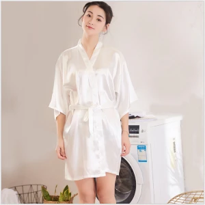 2021 Suzhou Manufacturers Wholesale Womens Silk Robe Pure Color Thin Sexy Short Bathrobe Women