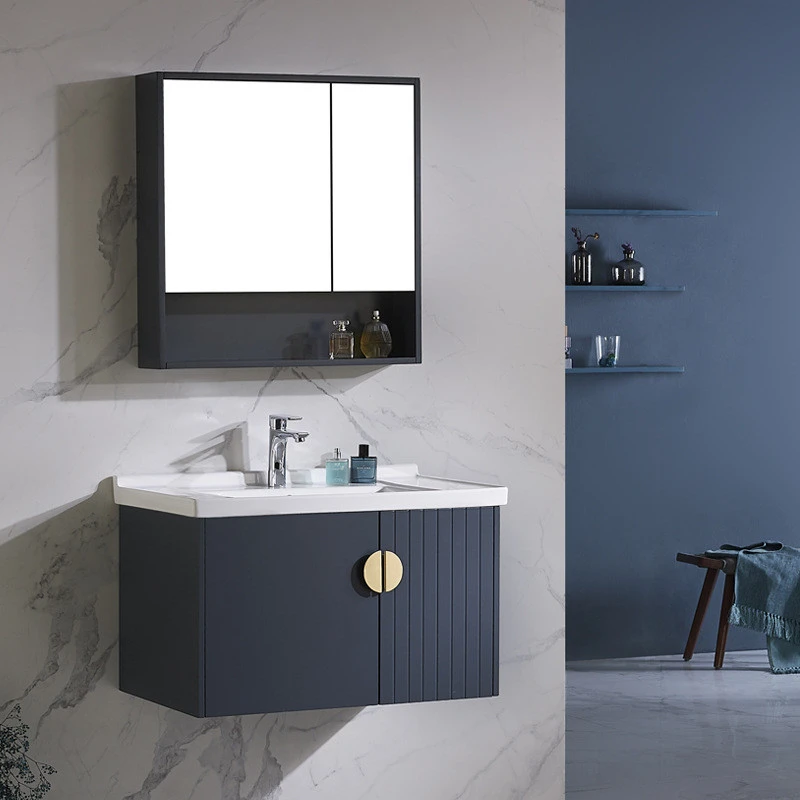 2021 Wall cabinet new design Elegant blue solid wood bathroom cabinet