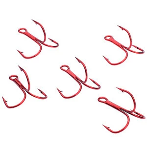 2/4/6/8/10# FishHook 100Pcs/Bag Carbon Steel Red Color Round Bent Treble Saltwater Bass Fishing Hook