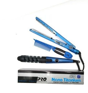 3 in 1 Dual Voltage Digital Flat Iron Pro Nano Titanium Plated Hair Straightener hair curler hair comb set