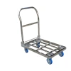 304 stainless steel restaurant trolley mute folding flat portable pull cargo hand drag push pull cart 201 tool cart