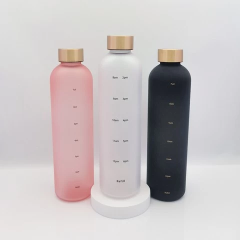 32oz 1L 2022 Time Marker Leakproof Bicycle Product Tritan Sport Frosted Plastic Water Bottle BPA Free