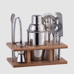 350ml cocktail shaker kit bar tool sets with wood stand