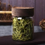 380ml high borosilicate glass jam jar, honey storage jar with black wood lid