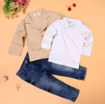 3pcs New Style Jacket  Kids  Gentleman Coat+Shirt+Jeans Pants Trousers Clothes Set Baby Boy