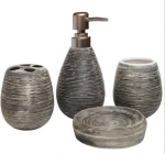 4 Piece Contemporary Brown Ridged Ceramic Bathroom Sink Accessory Set