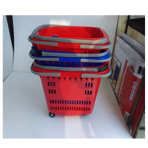 40L and customized Logo plastic basket grocery supermarket shopping trolleys carts with 4 wheels
