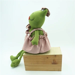 46cm Promotional home decoration stuffed soft green plush lady frog with pink dress