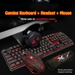 4Pcs/Set Wired Keyboard Mouse Combos Wired USB Keyboard Illuminated Gaming Mouse Pad Backlight Headset