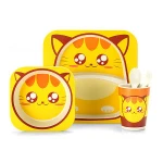 5 Piece Set Square Dish Plate Bowl Cup Spoon Fork Children Dinnerware Utensils Cartoon Cute Bamboo Fiber Kids Tableware Set