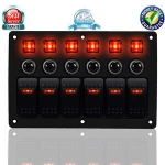 6 Gang Red LED Rocker Switch Panel ABS Waterproof Circuit Breakers Charger 12V 24V Car Boat Marine 3PIN Combination Panel Switch