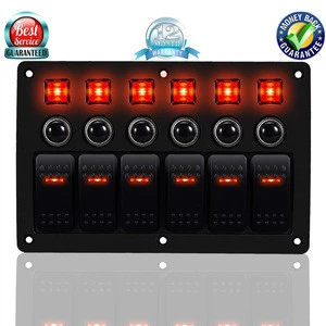 6 Gang Red LED Rocker Switch Panel ABS Waterproof Circuit Breakers Charger 12V 24V Car Boat Marine 3PIN Combination Panel Switch