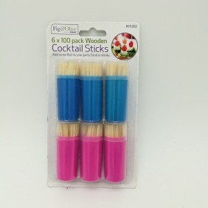 6*100pcs bamboo toothpick in plastic box with LFGB test, cocktail sticks