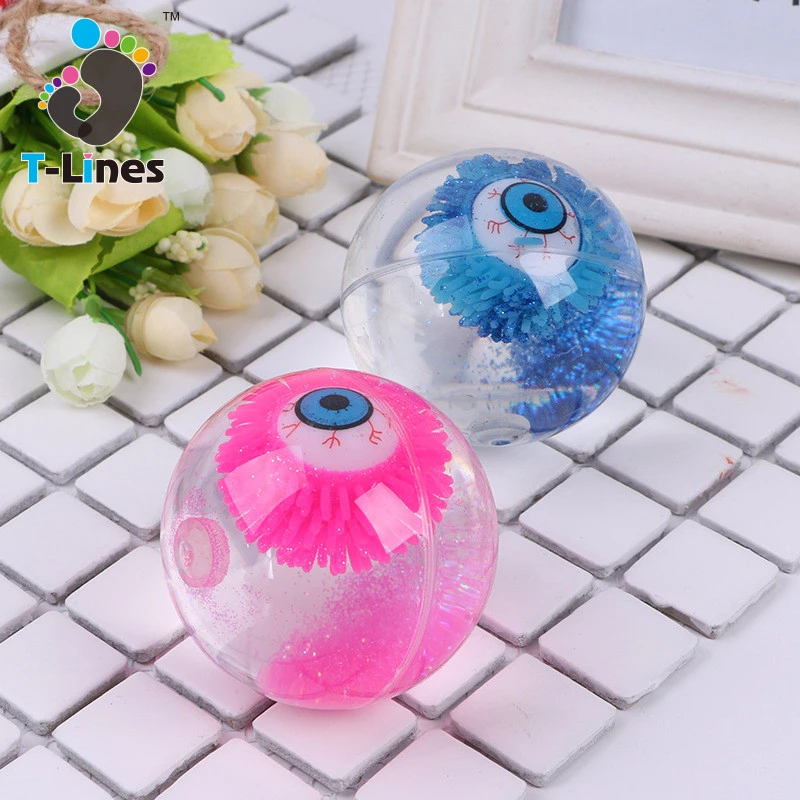65mm rubber high glitter jumping bouncing crystal eyes ball toy with water and LED light