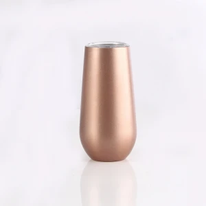 6OZ Rose Gold Color Classic Wine Tumbler Insulated Flute Double Wall Stainless Steel Insulated Vacuum Stemless Champagne Glass