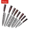 8 pcs damascus laser pattern 7cr17mov carbon steel pakka wood handle knife set