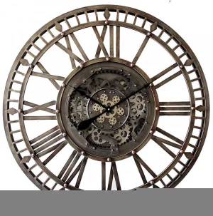 90cm patent industrial Steampunk cog moving gear skeleton metal Wall Clock