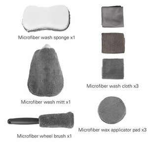 9Pcs Microfibre Car Wash Cleaning Tools Set Gloves Towels Applicator Pads Sponge Car Care Kit Wheel Brush Car Cleaning Kit