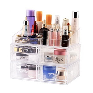 Acrylic Cosmetic Storage Display Boxes desk make up organiser with 4 storage Drawers