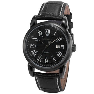 Agent X Military Sport Black Leather Strap Men Elegant Quartz Watch