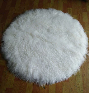 ALICEFUR White or custom color round shape long hair mongolian lamb fur carpet