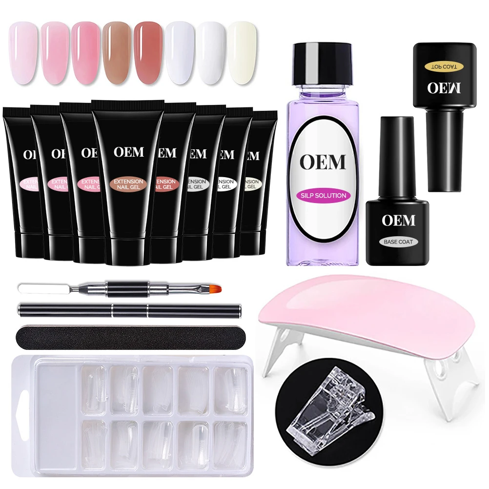 amazon top sell Professional private label acrylic nail start set gel nail extension poly gel kit with uv lamp