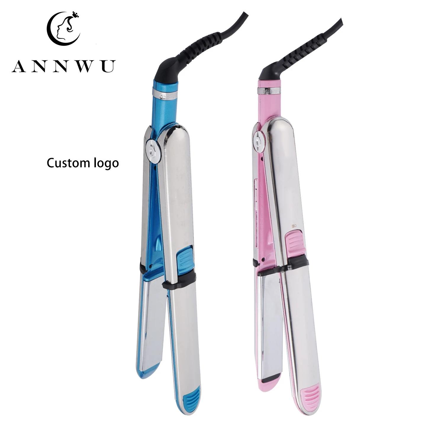 AnnWu Professional private label stainless steel hair straightener and fast heating flat iron custom logo