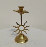 Antique Vintage Outdoor Table Candle Lantern Golden Iron and Wood Stand Metal Decorative Candle Holder for Home Decor