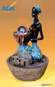 AOK resin black woman holding water ball table water fountain