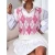 Import Argyle pattern college v neck sleeveless loose pink sweater tank top cotton and polyester geometric knitwear women pullover from China