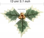 Artificial Holly Berry with Green Leaves for Christmas Wreath Arrangement Cake Toppers Craft Wedding Party Decorations (Gold)