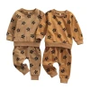 Baifei Organic Cotton Newborn Baby Girl Organic Baby Sweat Suit Set Print Kids Sweatsuit Clothes New Born Bebe Vestidos