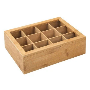 Bamboo 12 compartment with cover simple storage box transparent cosmetics underwear storage Bamboo Drawer Organizer