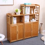 Bamboo modern economic bookshelf solid wood children's bookcase simple floor shelf rack with door storage bookcase
