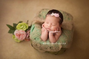 Beige Sunflower Mohair Knit Baby Wrap with hat Newborn Photography