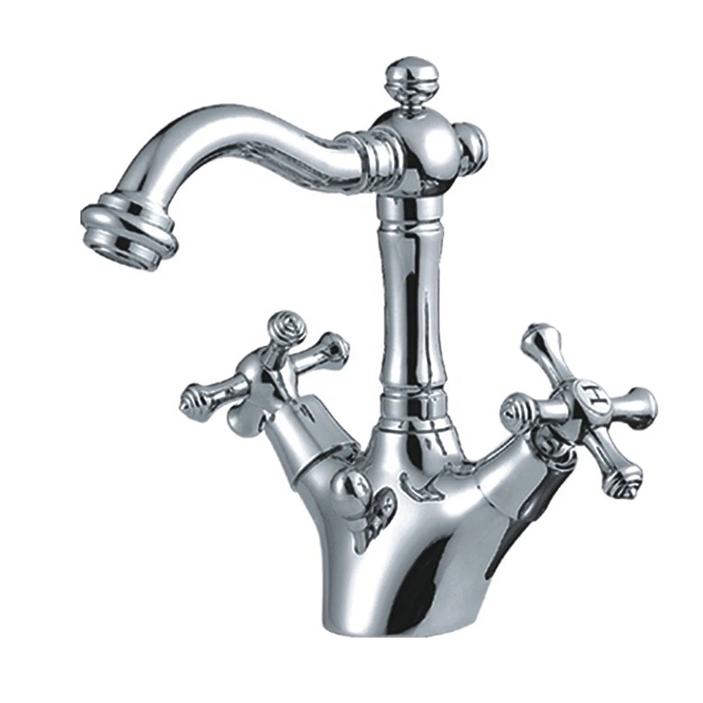 Big Swivel Dual Handle Solid Brass Deck Mounted Chrome Wash Basin Water Faucet