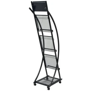 Buy Black Magazine Rack A4 Metal Display Stand Portable Castors Shelves ...